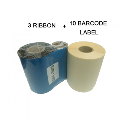 3 Roll Wax Barcode Ribbon 80mm x 300m + 10 Barcode Label 35mm x 25mm 2UP (2000pcs per barcode label)